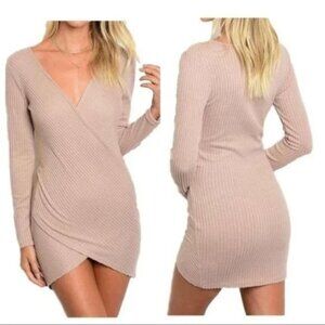 Ribbed Knit Mini Dress Tan